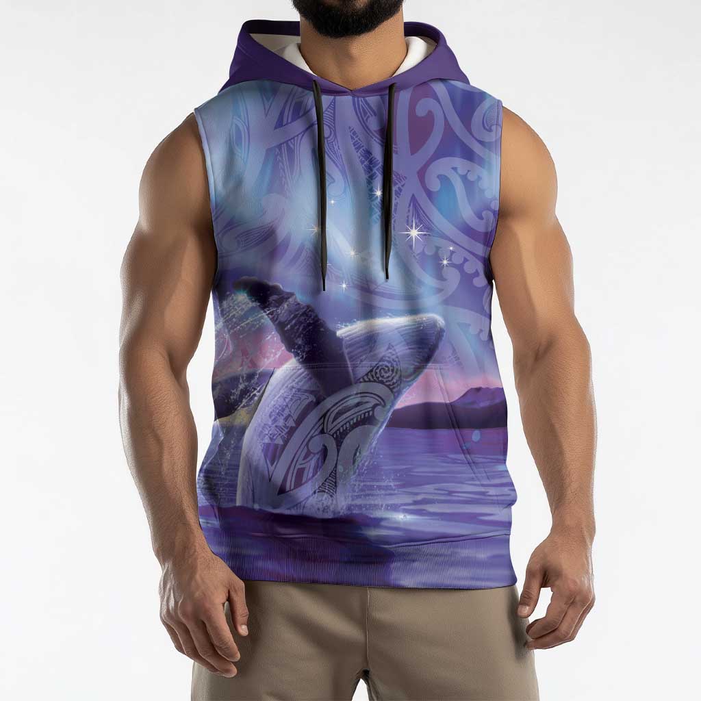 New Zealand Matariki Humpback Whale Sleeveless Hoodie Paikea Maori New Year Purple Galaxy LT14 - Polynesian Pride