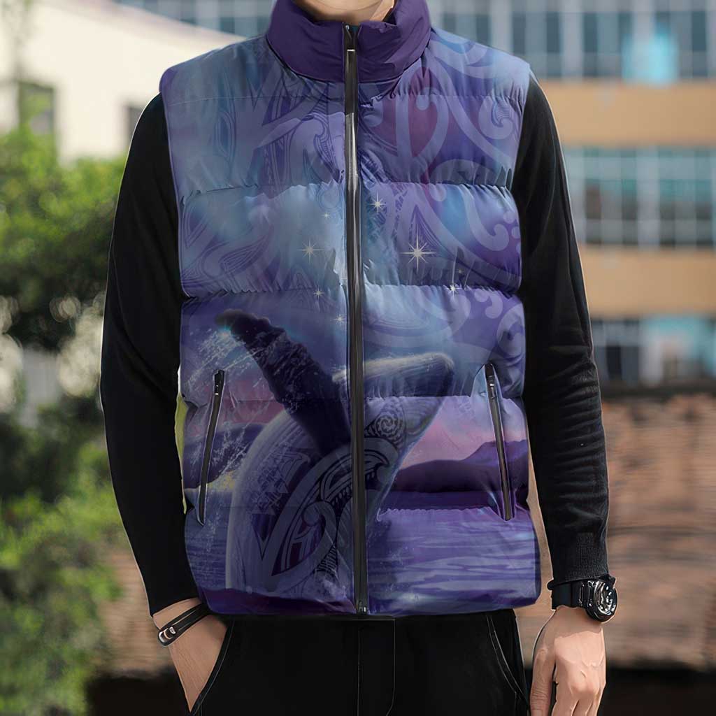 New Zealand Matariki Humpback Whale Sleeveless Puffer Jacket Paikea Maori New Year Purple Galaxy LT14 - Polynesian Pride
