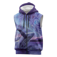 New Zealand Matariki Humpback Whale Sleeveless Zip Hoodie Paikea Maori New Year Purple Galaxy LT14 Purple - Polynesian Pride