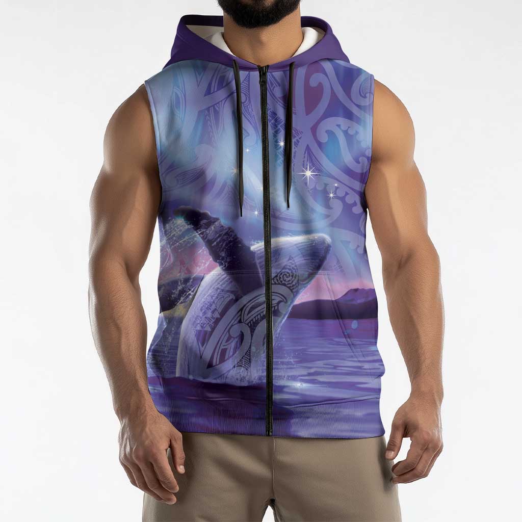 New Zealand Matariki Humpback Whale Sleeveless Zip Hoodie Paikea Maori New Year Purple Galaxy LT14 - Polynesian Pride