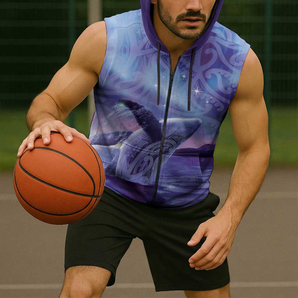 New Zealand Matariki Humpback Whale Sleeveless Zip Hoodie Paikea Maori New Year Purple Galaxy LT14 - Polynesian Pride