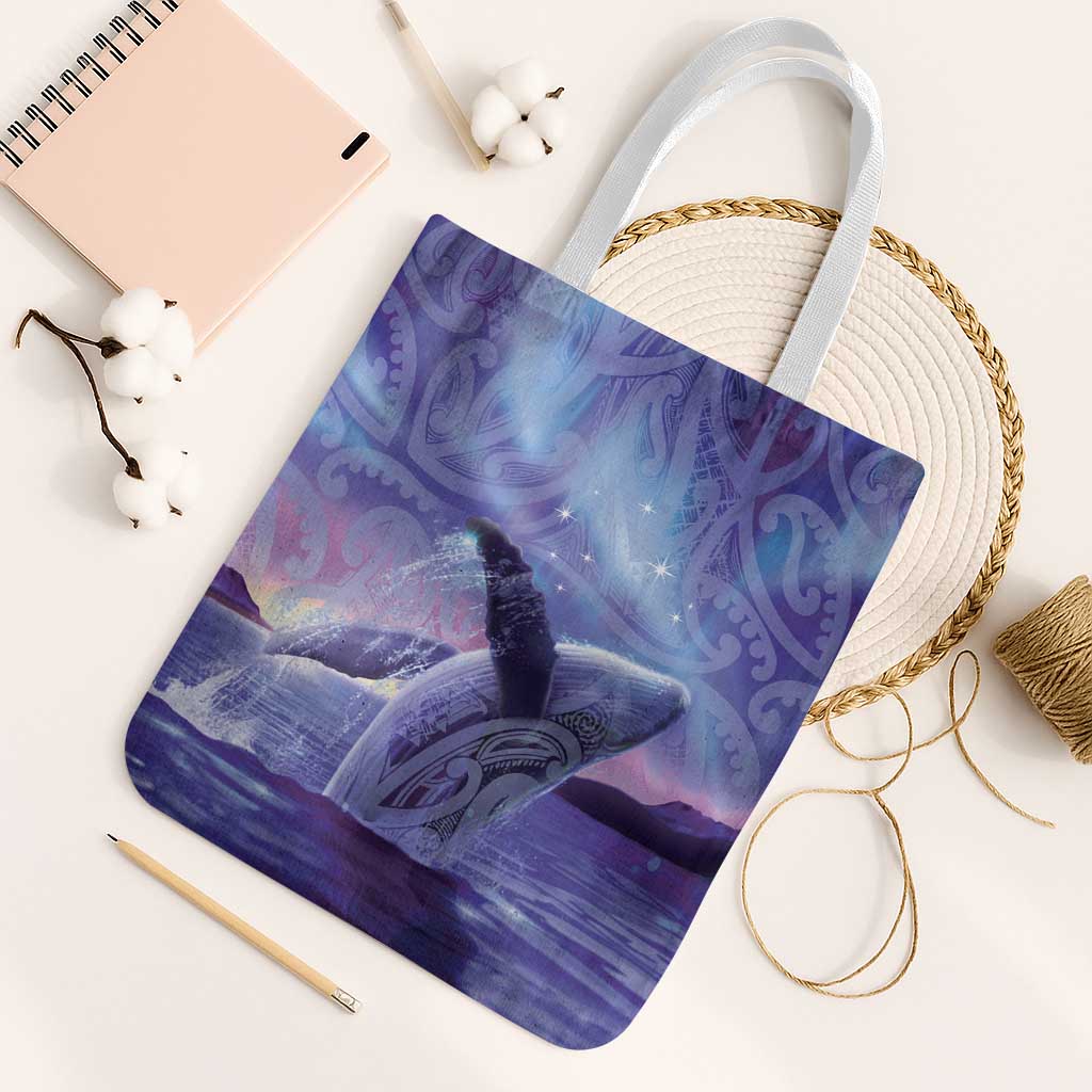 New Zealand Matariki Humpback Whale Tote Bag Paikea Maori New Year Purple Galaxy LT14 White Strap One Size Purple - Polynesian Pride
