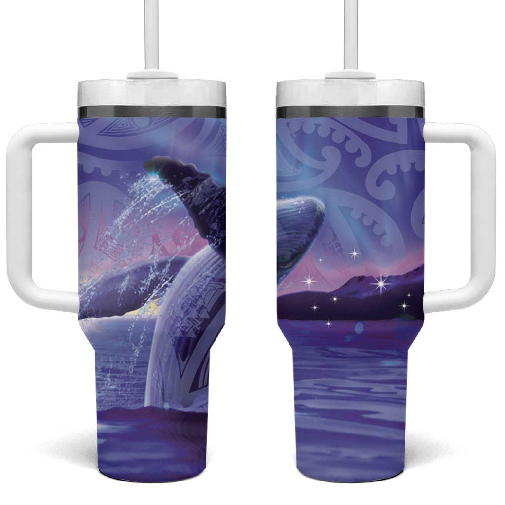 New Zealand Matariki Humpback Whale Tumbler With Handle Paikea Maori New Year Purple Galaxy LT14 One Size: 40 oz Purple - Polynesian Pride