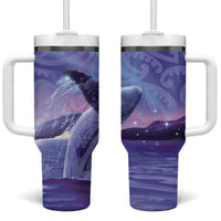 New Zealand Matariki Humpback Whale Tumbler With Handle Paikea Maori New Year Purple Galaxy LT14 One Size: 40 oz Purple - Polynesian Pride