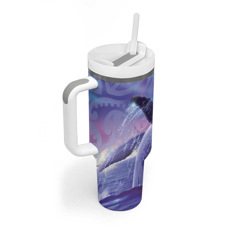 New Zealand Matariki Humpback Whale Tumbler With Handle Paikea Maori New Year Purple Galaxy LT14 - Polynesian Pride