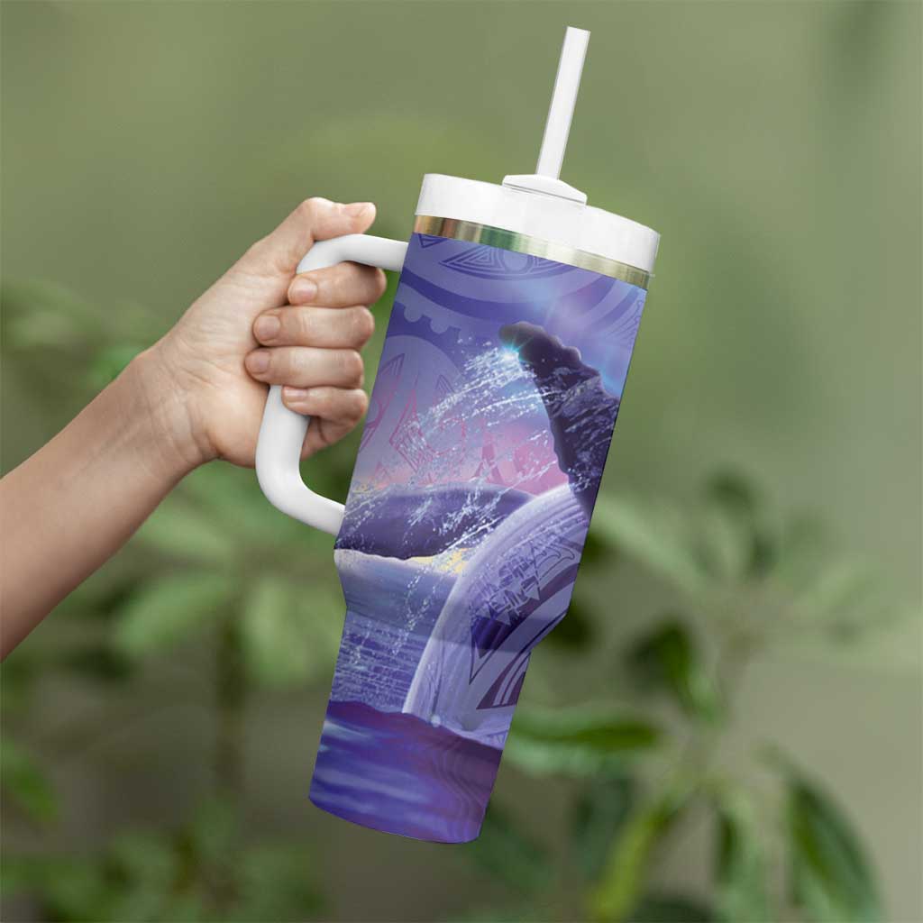 New Zealand Matariki Humpback Whale Tumbler With Handle Paikea Maori New Year Purple Galaxy LT14 - Polynesian Pride