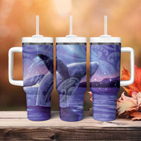 New Zealand Matariki Humpback Whale Tumbler With Handle Paikea Maori New Year Purple Galaxy LT14 - Polynesian Pride