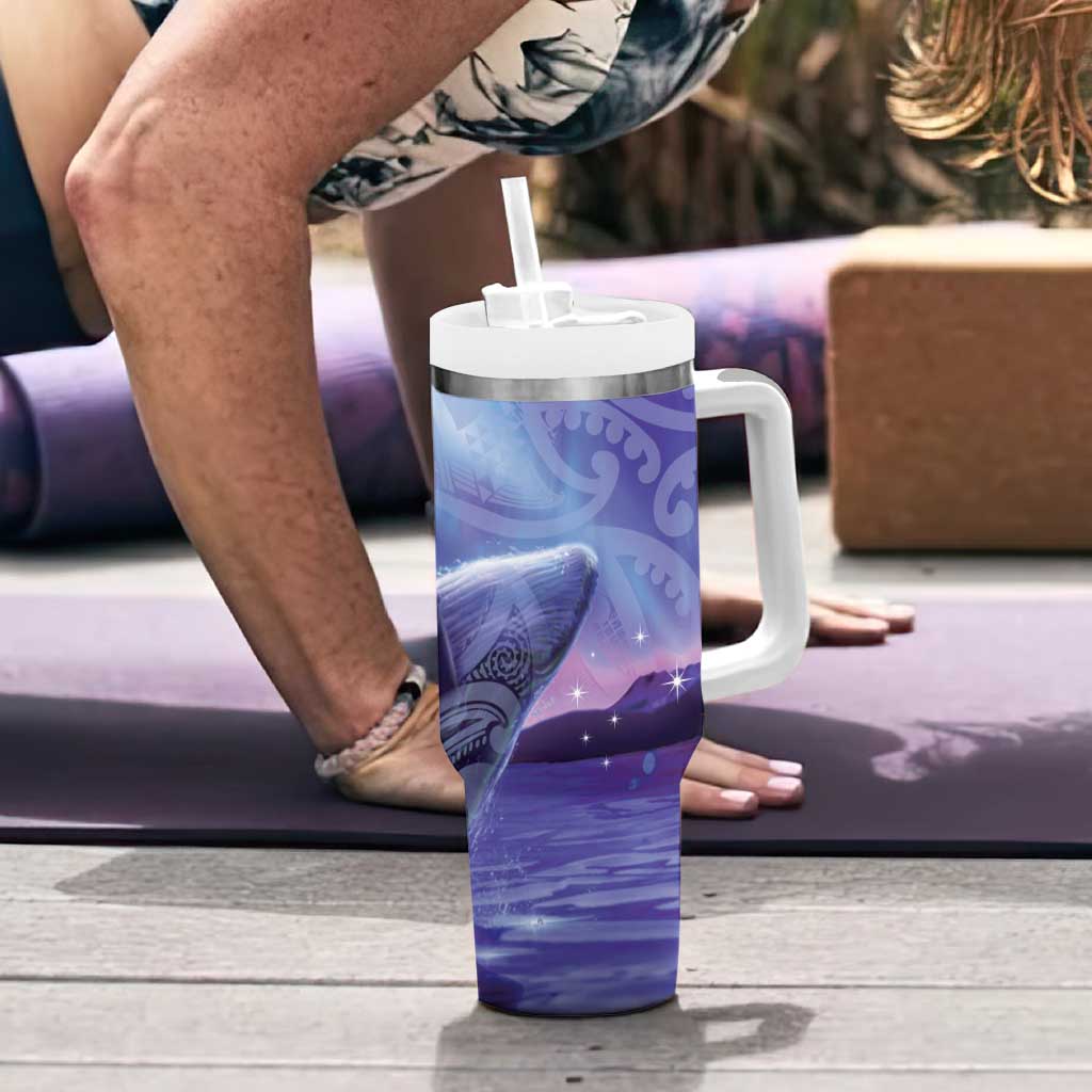 New Zealand Matariki Humpback Whale Tumbler With Handle Paikea Maori New Year Purple Galaxy LT14 - Polynesian Pride
