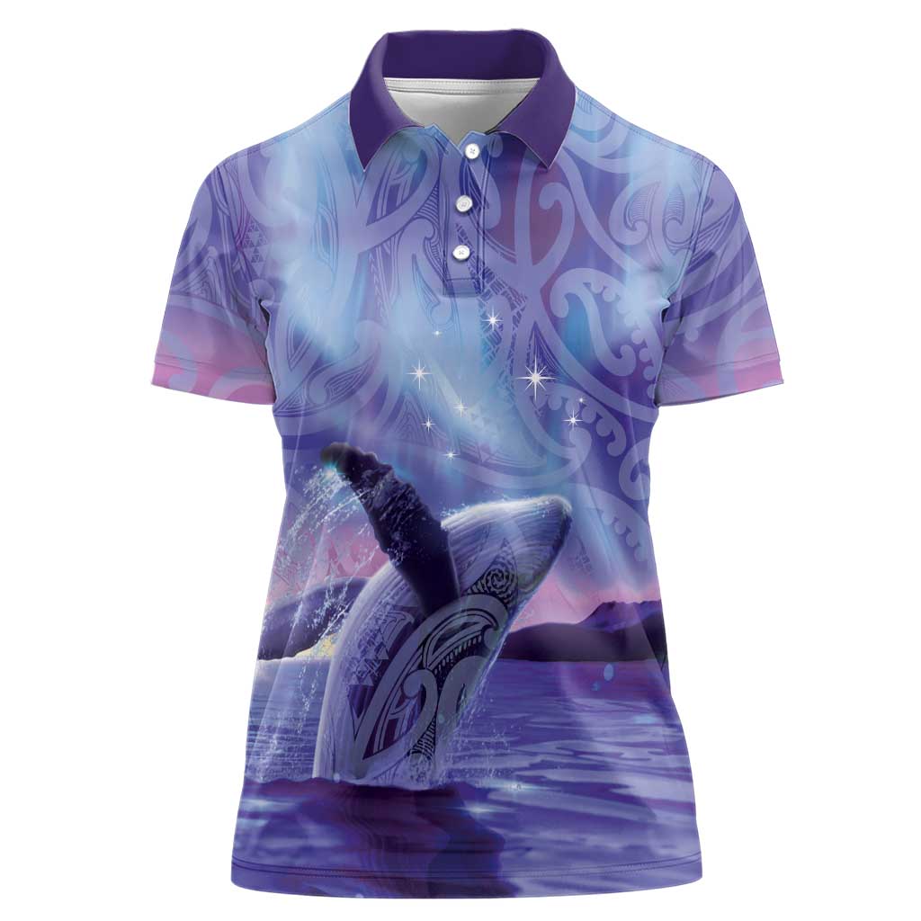 New Zealand Matariki Humpback Whale Women Polo Shirt Paikea Maori New Year Purple Galaxy LT14 Female Purple - Polynesian Pride