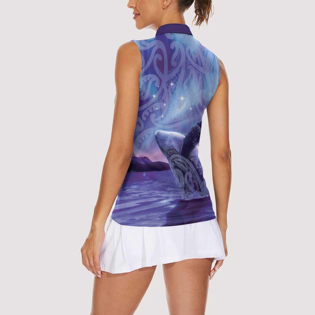 New Zealand Matariki Humpback Whale Women Sleeveless Polo Shirt Paikea Maori New Year Purple Galaxy LT14 - Polynesian Pride