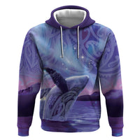 New Zealand Matariki Humpback Whale Zip Hoodie Paikea Maori New Year Purple Galaxy LT14 Pullover Hoodie Purple - Polynesian Pride