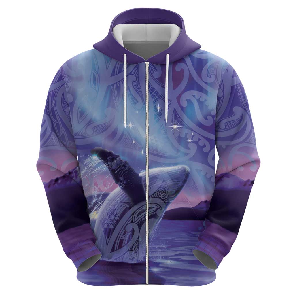 New Zealand Matariki Humpback Whale Zip Hoodie Paikea Maori New Year Purple Galaxy LT14 - Polynesian Pride