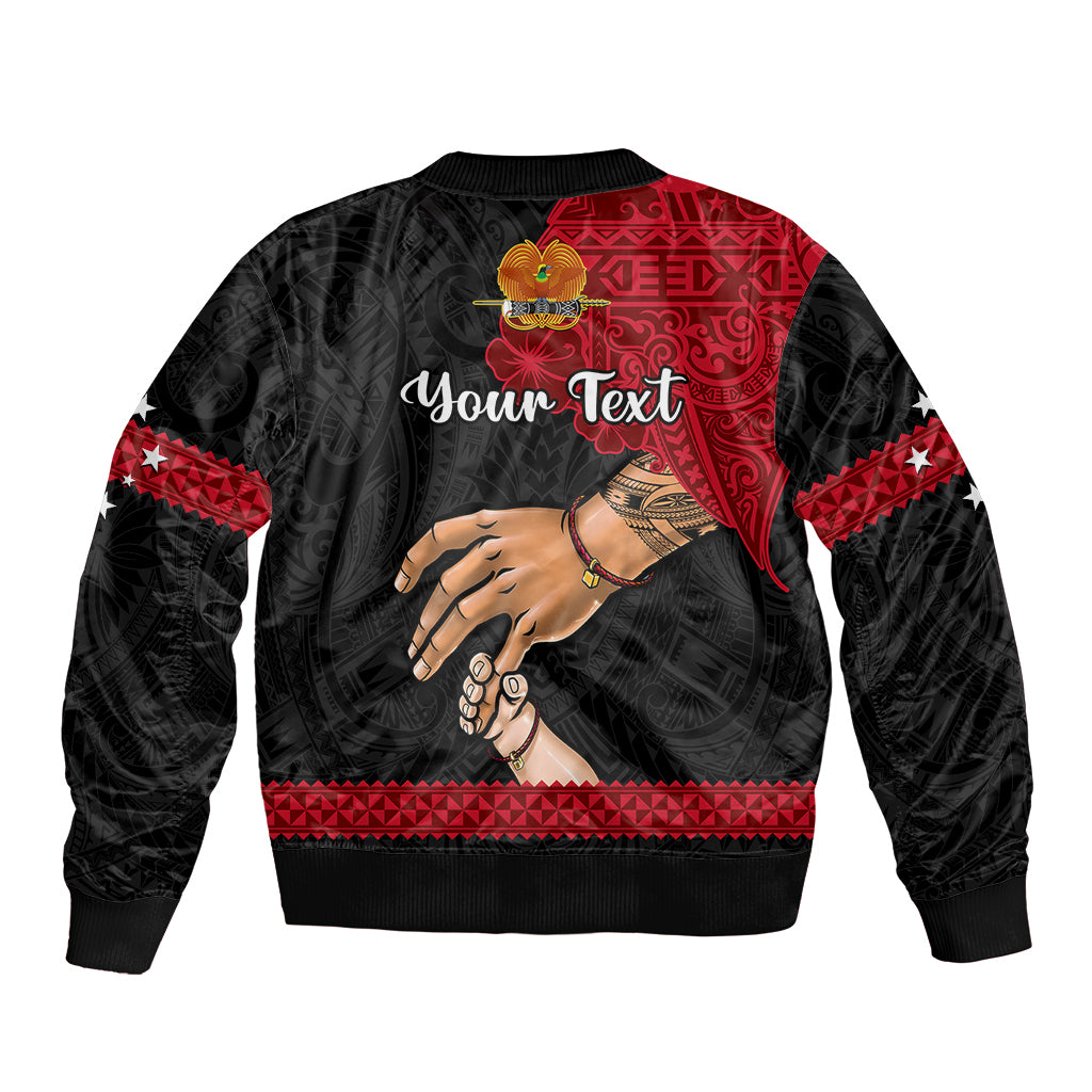 Personalised Father Day Papua New Guinea Sleeve Zip Bomber Jacket PNG I Love You Dad Black Version LT14 - Polynesian Pride