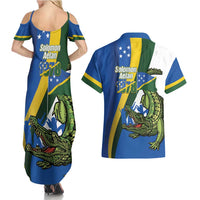 Solomon Islands Independence Day Couples Matching Summer Maxi Dress and Hawaiian Shirt Happy 7 July Crocodile Flag Style LT14 - Polynesian Pride