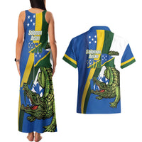 Solomon Islands Independence Day Couples Matching Tank Maxi Dress and Hawaiian Shirt Happy 7 July Crocodile Flag Style LT14 - Polynesian Pride