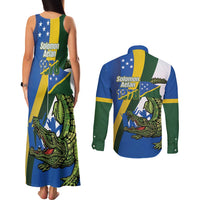 Solomon Islands Independence Day Couples Matching Tank Maxi Dress and Long Sleeve Button Shirt Happy 7 July Crocodile Flag Style LT14 - Polynesian Pride