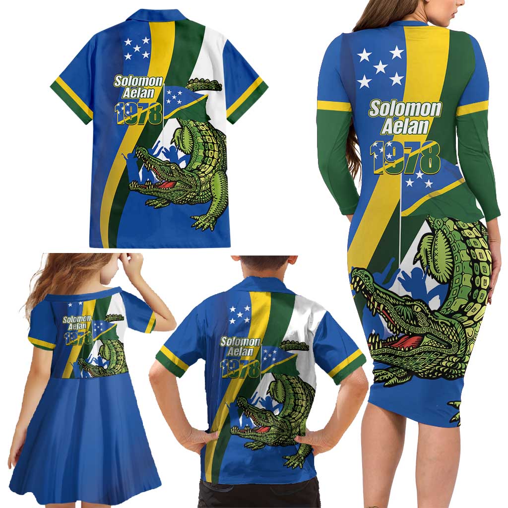Solomon Islands Independence Day Family Matching Long Sleeve Bodycon Dress and Hawaiian Shirt Happy 7 July Crocodile Flag Style LT14 - Polynesian Pride