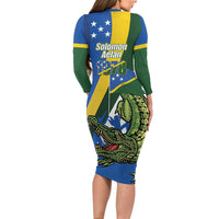 Solomon Islands Independence Day Family Matching Long Sleeve Bodycon Dress and Hawaiian Shirt Happy 7 July Crocodile Flag Style LT14 - Polynesian Pride
