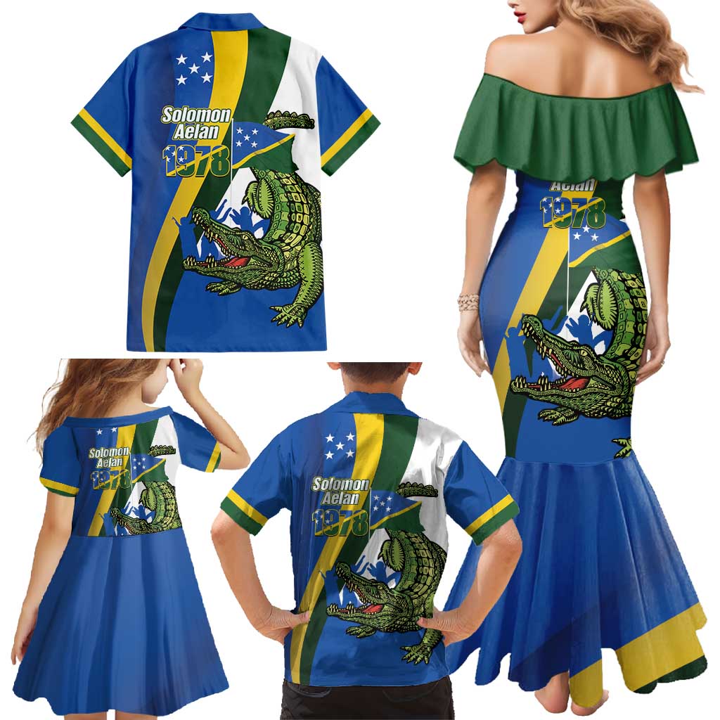 Solomon Islands Independence Day Family Matching Mermaid Dress and Hawaiian Shirt Happy 7 July Crocodile Flag Style LT14 - Polynesian Pride