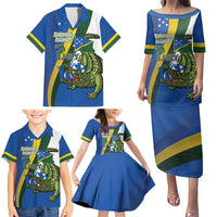 Solomon Islands Independence Day Family Matching Puletasi and Hawaiian Shirt Happy 7 July Crocodile Flag Style LT14 - Polynesian Pride