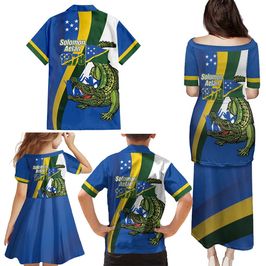 Solomon Islands Independence Day Family Matching Puletasi and Hawaiian Shirt Happy 7 July Crocodile Flag Style LT14 - Polynesian Pride