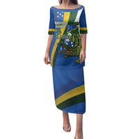 Solomon Islands Independence Day Family Matching Puletasi and Hawaiian Shirt Happy 7 July Crocodile Flag Style LT14 Mom's Dress Blue - Polynesian Pride