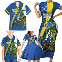 Solomon Islands Independence Day Family Matching Short Sleeve Bodycon Dress and Hawaiian Shirt Happy 7 July Crocodile Flag Style LT14 - Polynesian Pride