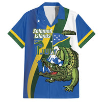 Solomon Islands Independence Day Family Matching Summer Maxi Dress and Hawaiian Shirt Happy 7 July Crocodile Flag Style LT14 Dad's Shirt - Short Sleeve Blue - Polynesian Pride