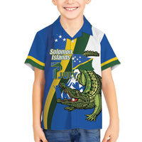 Solomon Islands Independence Day Family Matching Summer Maxi Dress and Hawaiian Shirt Happy 7 July Crocodile Flag Style LT14 Son's Shirt Blue - Polynesian Pride