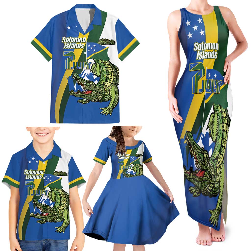 Solomon Islands Independence Day Family Matching Tank Maxi Dress and Hawaiian Shirt Happy 7 July Crocodile Flag Style LT14 - Polynesian Pride