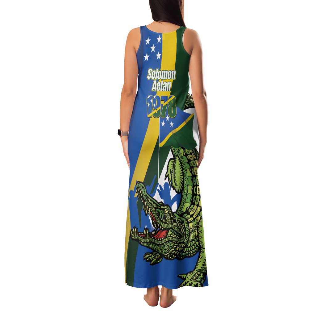 Solomon Islands Independence Day Family Matching Tank Maxi Dress and Hawaiian Shirt Happy 7 July Crocodile Flag Style LT14 - Polynesian Pride