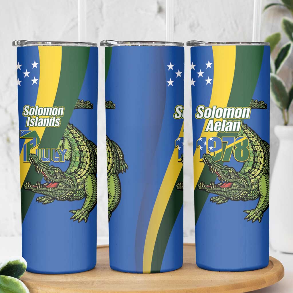 Solomon Islands Independence Day Skinny Tumbler Happy 7 July Crocodile Flag Style LT14 - Polynesian Pride
