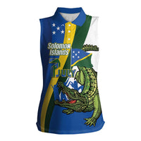 Solomon Islands Independence Day Women Sleeveless Polo Shirt Happy 7 July Crocodile Flag Style LT14 Female Blue - Polynesian Pride
