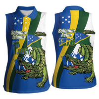 Solomon Islands Independence Day Women Sleeveless Polo Shirt Happy 7 July Crocodile Flag Style LT14 - Polynesian Pride