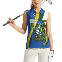Solomon Islands Independence Day Women Sleeveless Polo Shirt Happy 7 July Crocodile Flag Style LT14 - Polynesian Pride