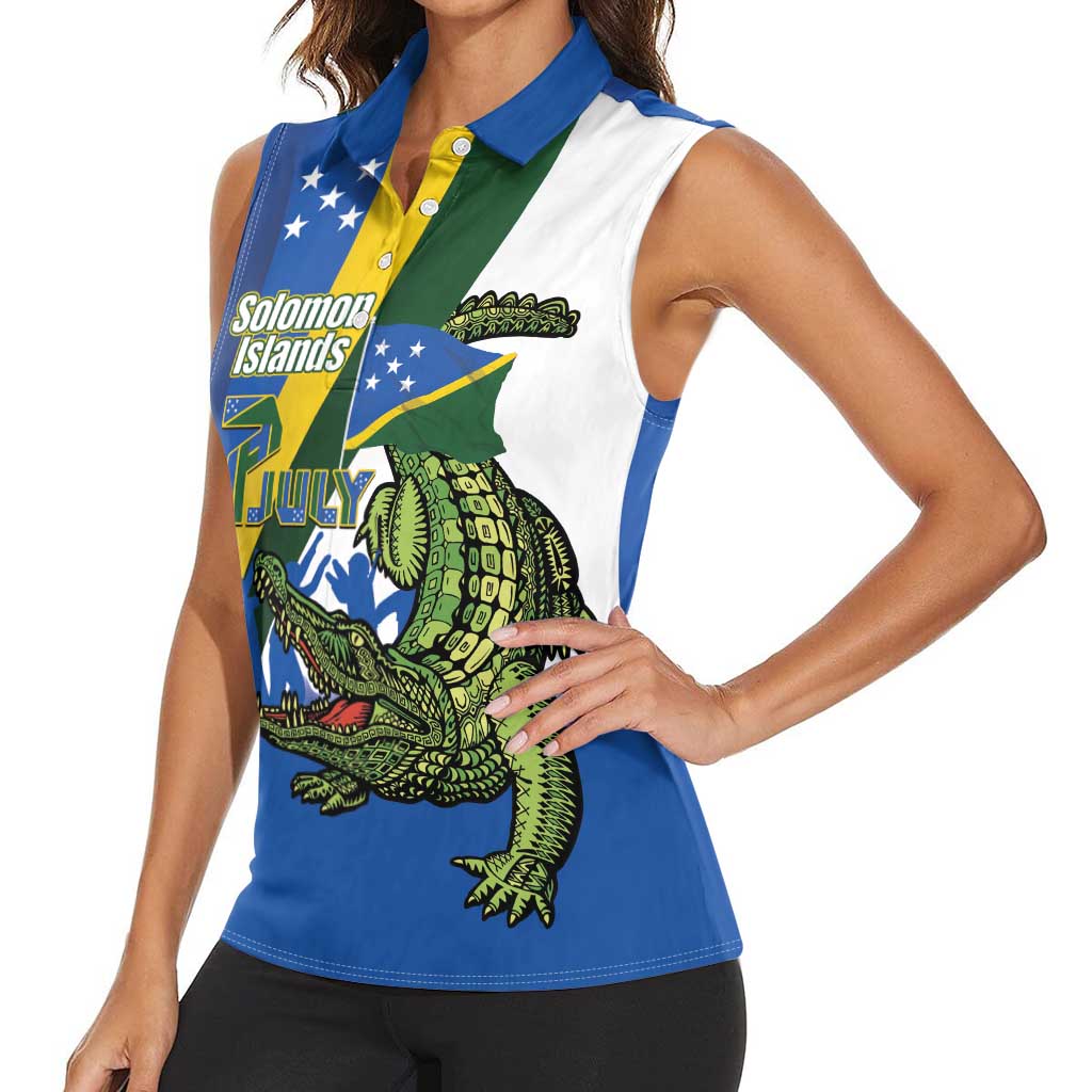 Solomon Islands Independence Day Women Sleeveless Polo Shirt Happy 7 July Crocodile Flag Style LT14 - Polynesian Pride