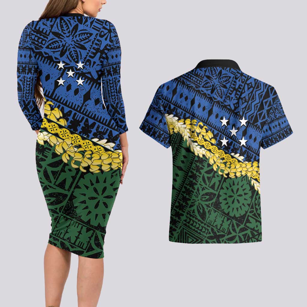 Halo Olaketa Solomon Islands Tapa Pattern Couples Matching Long Sleeve Bodycon Dress and Hawaiian Shirt LT14 - Polynesian Pride