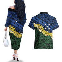Halo Olaketa Solomon Islands Tapa Pattern Couples Matching Off The Shoulder Long Sleeve Dress and Hawaiian Shirt LT14 - Polynesian Pride