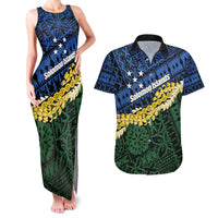 Halo Olaketa Solomon Islands Tapa Pattern Couples Matching Tank Maxi Dress and Hawaiian Shirt LT14 Blue - Polynesian Pride