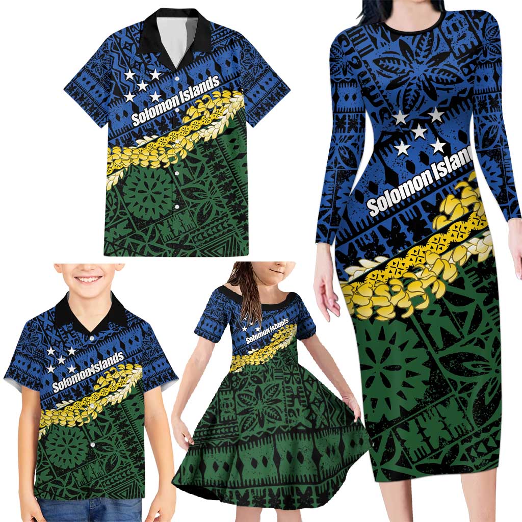 Halo Olaketa Solomon Islands Tapa Pattern Family Matching Long Sleeve Bodycon Dress and Hawaiian Shirt LT14 - Polynesian Pride