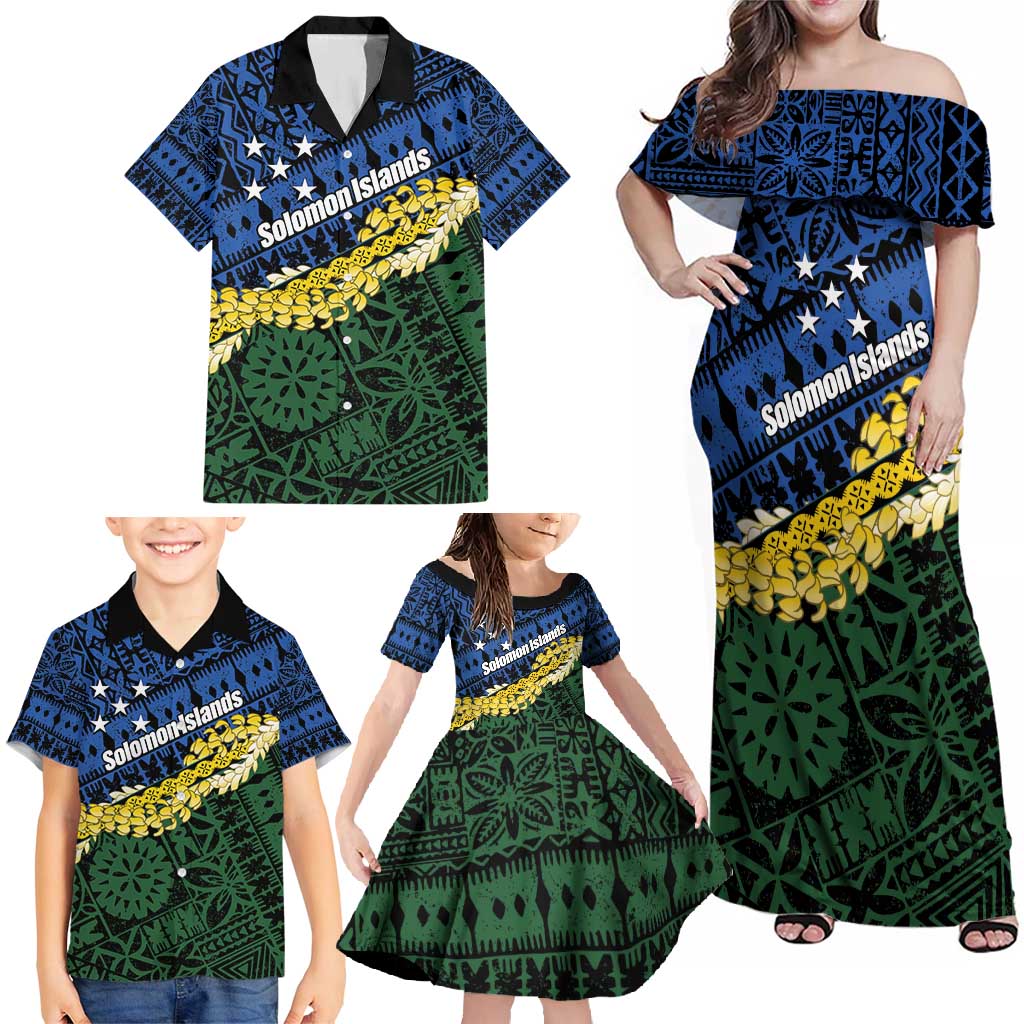 Halo Olaketa Solomon Islands Tapa Pattern Family Matching Off Shoulder Maxi Dress and Hawaiian Shirt LT14 - Polynesian Pride