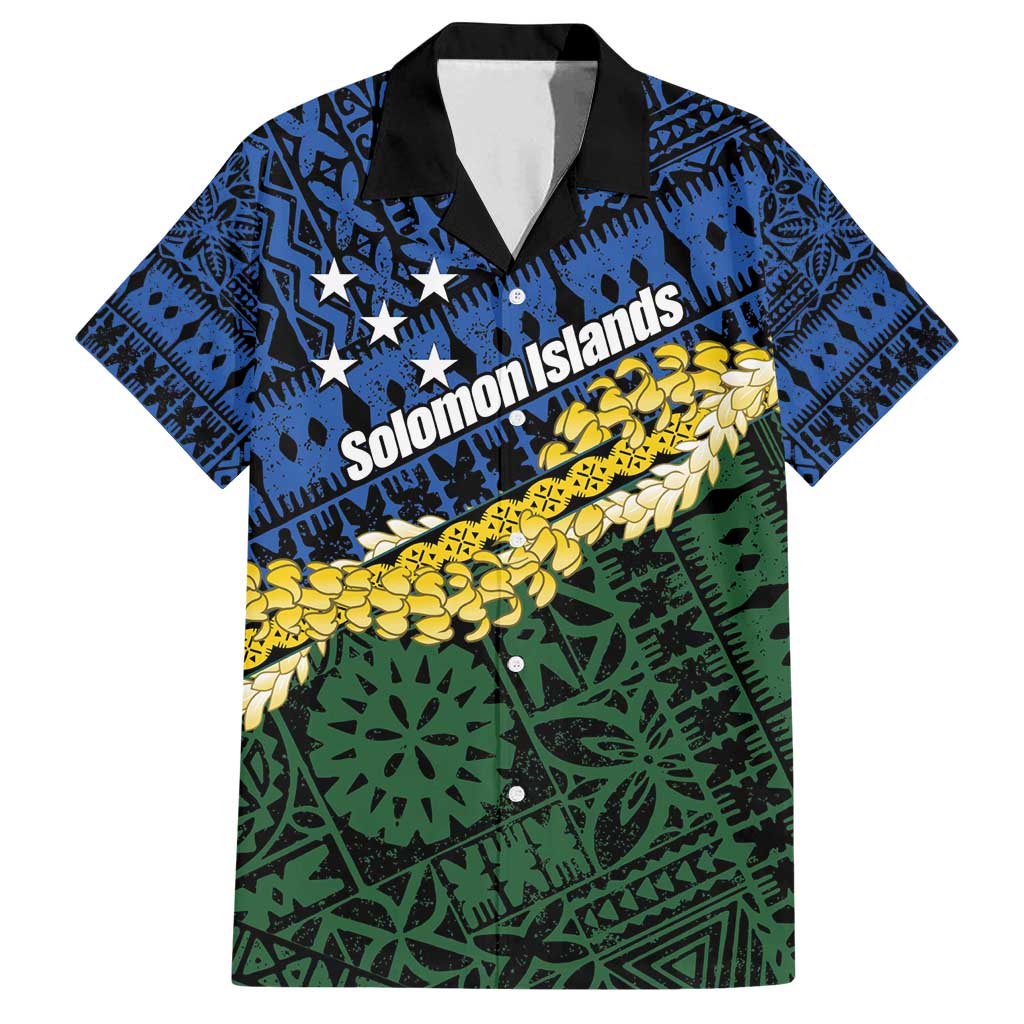 Halo Olaketa Solomon Islands Tapa Pattern Family Matching Off Shoulder Maxi Dress and Hawaiian Shirt LT14 Dad's Shirt - Short Sleeve Blue - Polynesian Pride