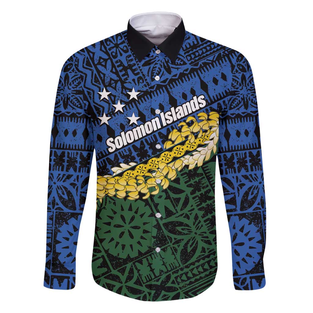 Halo Olaketa Solomon Islands Tapa Pattern Family Matching Off Shoulder Maxi Dress and Hawaiian Shirt LT14 Dad's Shirt - Long Sleeve Blue - Polynesian Pride