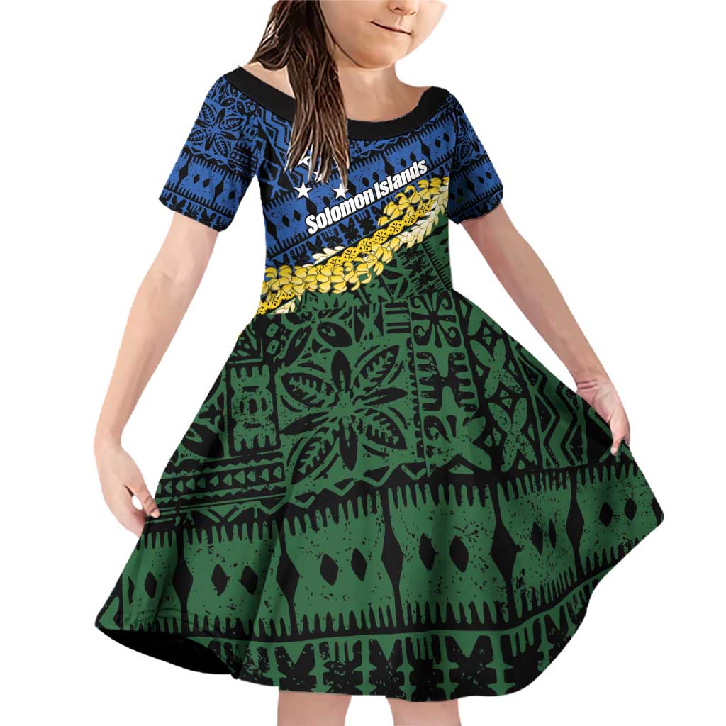 Halo Olaketa Solomon Islands Tapa Pattern Family Matching Off Shoulder Short Dress and Hawaiian Shirt LT14 Daughter's Dress Blue - Polynesian Pride