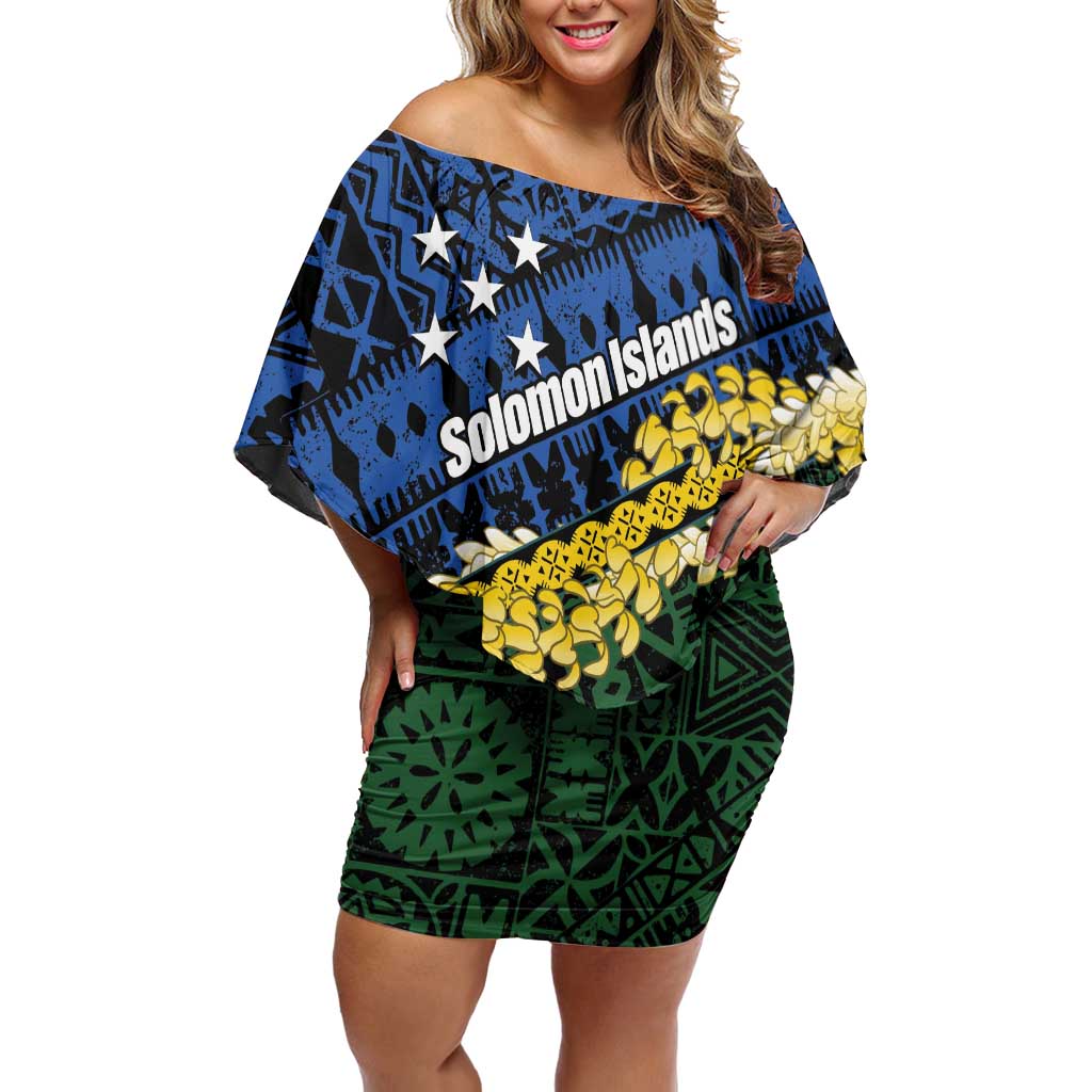 Halo Olaketa Solomon Islands Tapa Pattern Family Matching Off Shoulder Short Dress and Hawaiian Shirt LT14 Mom's Dress Blue - Polynesian Pride