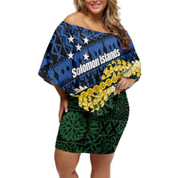 Halo Olaketa Solomon Islands Tapa Pattern Family Matching Off Shoulder Short Dress and Hawaiian Shirt LT14 Mom's Dress Blue - Polynesian Pride