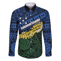Halo Olaketa Solomon Islands Tapa Pattern Family Matching Puletasi and Hawaiian Shirt LT14 Dad's Shirt - Long Sleeve Blue - Polynesian Pride