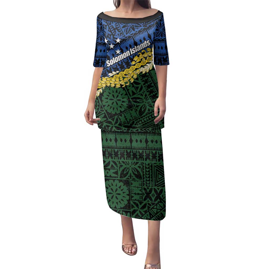Halo Olaketa Solomon Islands Tapa Pattern Family Matching Puletasi and Hawaiian Shirt LT14 Mom's Dress Blue - Polynesian Pride