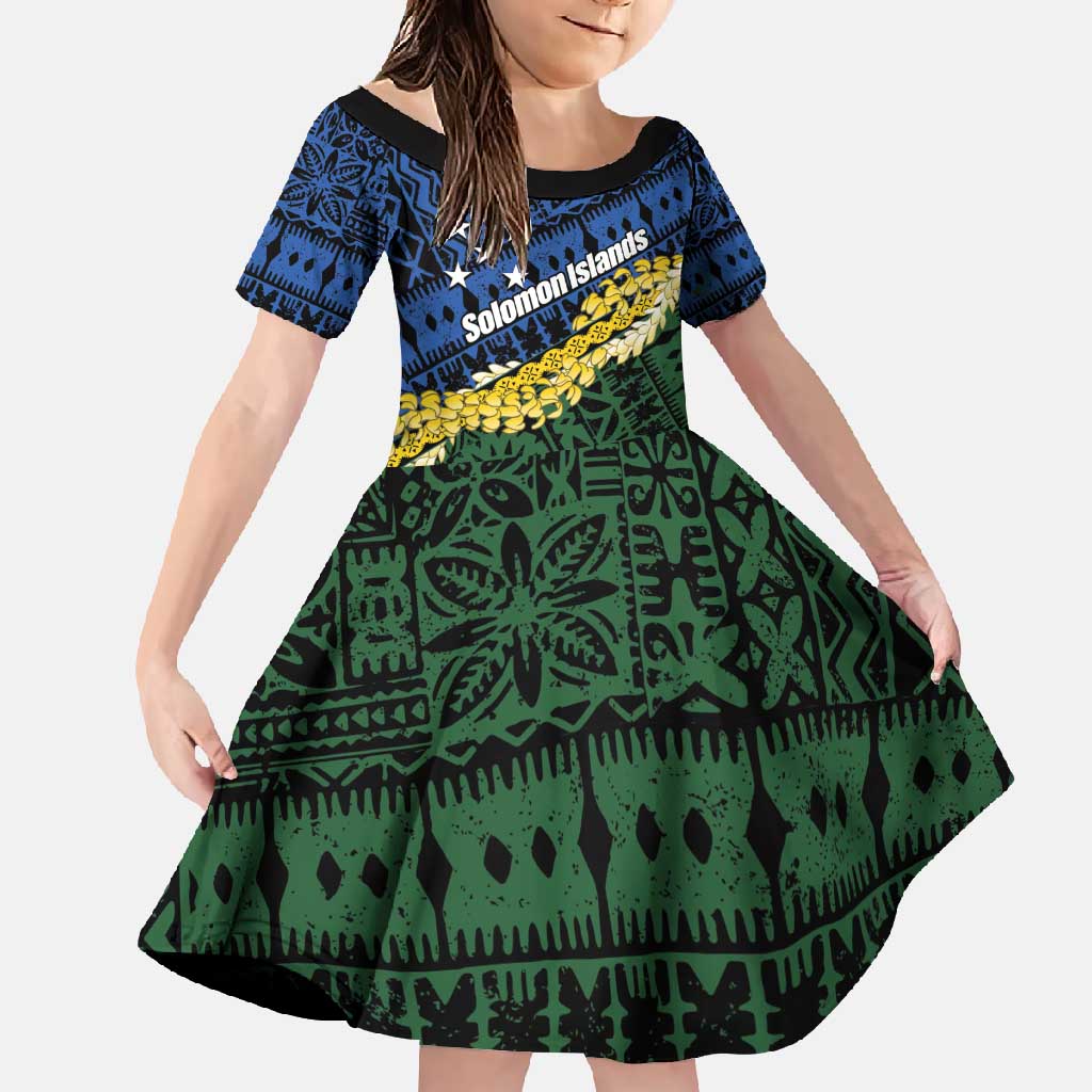 Halo Olaketa Solomon Islands Tapa Pattern Family Matching Short Sleeve Bodycon Dress and Hawaiian Shirt LT14 Daughter's Dress Blue - Polynesian Pride