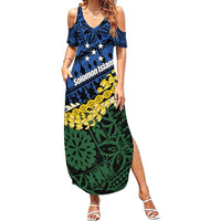 Halo Olaketa Solomon Islands Tapa Pattern Family Matching Summer Maxi Dress and Hawaiian Shirt LT14 Mom's Dress Blue - Polynesian Pride